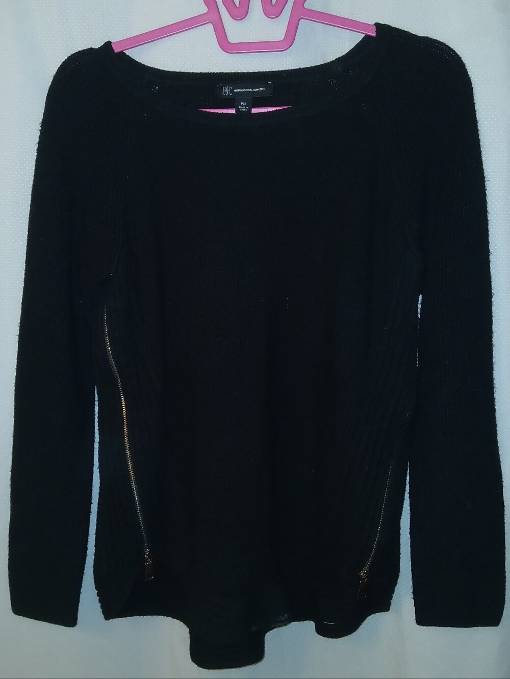 Black INC International Concepts Sweater w/ Silver Zippers, Size PXL